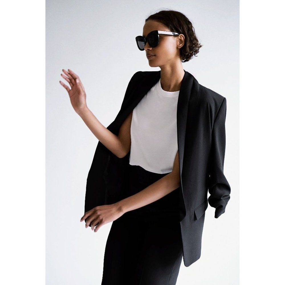 MANGO Black Flowy Suit Blazer